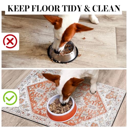 Dog Food Mats for Floors, Absorbent Quick Dry Pet Cat Food Mat, Dog Bowl Mats for Food and Water Dispenser Mat, Eco-Friendly Dog Accessories Pet Supplies 16""x24"", Vintage Orange - color: Orange, size: M(16"×24")
