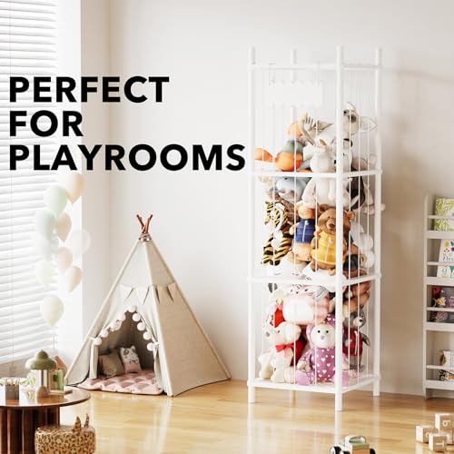 SpaceAid Stuffed Animal Storage Organizer, Wood Animals Zoo Toy Plushies Storage Holder, Large Capacity Plush Toy Cage for Playroom Organization, 15.8" Wide, White - color: White, size: 15.8"W x 15.8"D (Large)