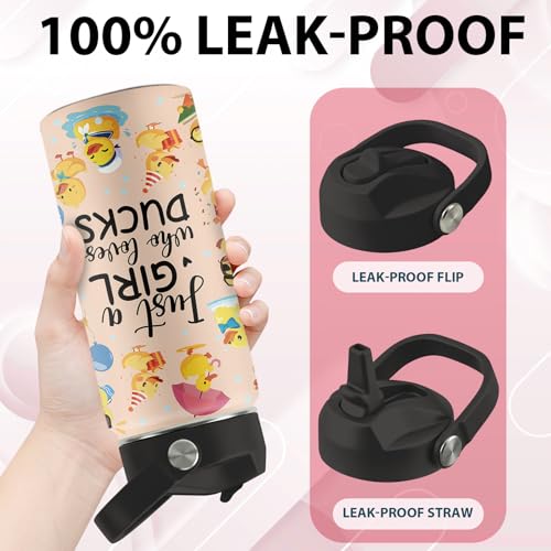 Duck Gifts, 16 oz Water Bottle with Straw Lid, Stainless Steel Insulated Water Bottle, Cute Duck Cup Gifts for Birthday Chritmas (1pcs) - color: Duck