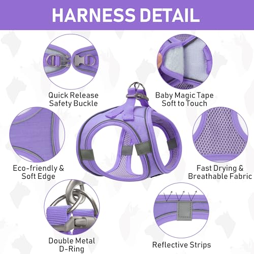 GAMUDA Small Pet Harness Collar and Leash Set, Step in No Chock No Pull Linen Fabric Soft Mesh Dog Vest Harnesses Reflective for Dogs Puppy Cats Kitten Rabbit (Purple, S) - color: Purple, size: Small