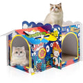 Lineshading 2 Story Cardboard Cat House with Scratcher Pad, Multi Level Durable Cat Scratcher House for Small Kitten Bunny Rabbit Animals Christmas Birthday Gift(17x12x10,Hero) - style: Hero
