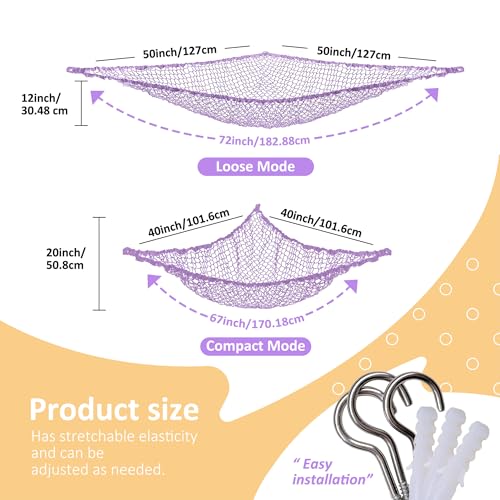 Lazebox Stuffed Animal Net Hammock for Plushie Toys, Stuffed Animal Hammock Corner for Kids' Room Decor, Ideas for Organizing Stuffy Collection, Purple, L (67" x 40" x 40")-Pack of 2 - color: 2 Packs - Purple, size: L (67" X 40" X 40")-pack of 2