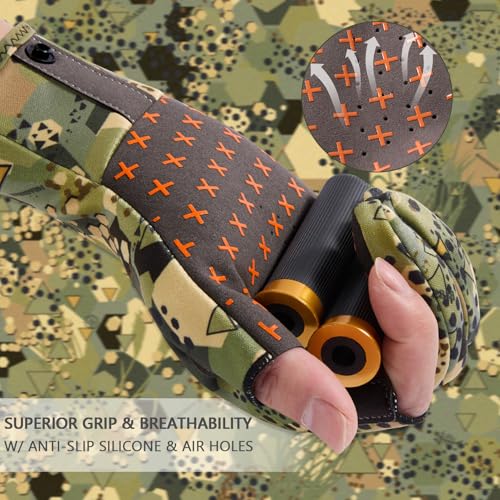 BASSDASH Unisex Fingerless Fleece Liner Camo Hunting Gloves for Cold Weather UPF 50+ Lightweight Fishing Photography HG06 - color: Open Terrain Ⅱ, size: Medium