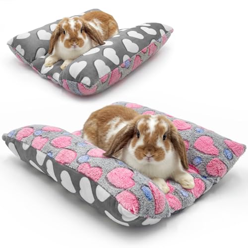16.5 X 18in Removable and Washable Soft Rabbit Bed, Thickened and Softer Bunny Bed, Double-Sided Plush Rabbit Beds,Rabbits Concave Bed,Small Beds for Animals Indoor - color: Rose red-Star