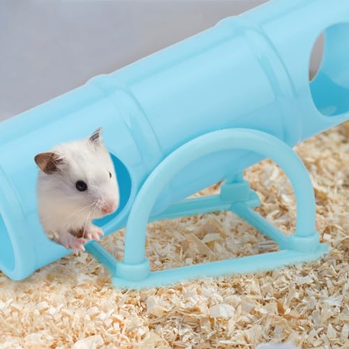 Hypeety Hamster Plastic Seesaw Tunnel Toy Mouse Hollow Tunnel Tube Toy | 2-in-1 tunnel and seesaw, funny exercise gym playground for dwarf hamsters/gerbils/mice/small pets, promotes exercise, blue - color: Blue