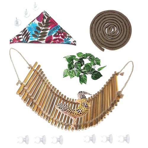 Reptile Climbing Bridge, Bamboo Lizard Ladder Bridge Bearded Dragon Hammock Lizard Lounger Hanging Terrarium Vines Decor Reptiles Habitat Tank Accessories for Gecko Chameleon(4PCS) - style: L【15.6 x 6.1 In】