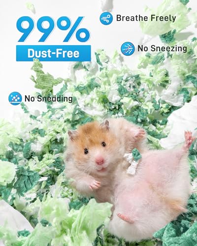 BUCATSTATE Hamster Bedding 70L, Truly 99% Dust-Free Paper Bedding, Green | FSC-Certified Material, Expands 3X, Cozy Paper Bedding for Guinea Pigs, Colorful Hamster Cage Accessories with Odor Control - color: Green, size: 70L