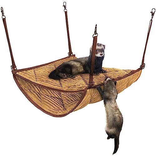 Ferret Hammock for Cage - Plush Double Bunk Bed Hanging Clips - Perfect for 2 or More Small Pets! (Rats, Ferrets, Hamsters, Guinea Pigs, Chinchillas & Squirrels) - Khaki - color: Khaki