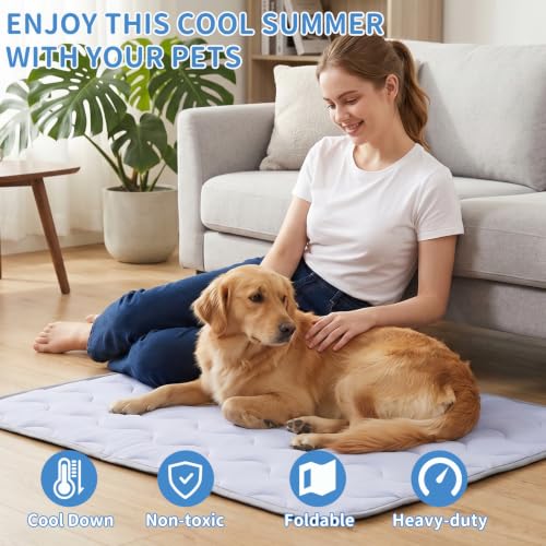 Dog Cooling Mat Non-Toxic Self Cooling Pad for Dogs Cats in Hot Summer Cool Pad Washable & Easy Clean - color: Grey, size: Medium 27x20in