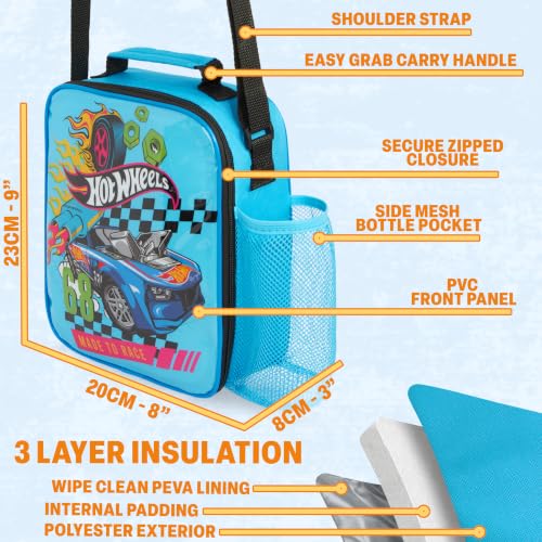 Get Trend Hot Wheels Boys Lunch Box 3Pc Set | Kids Insulated Lunch Bag with BPA-Free Water Bottle and Bento Box, Back to School Gifts for Boys - color: Multicolor Hot Wheels