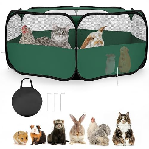 Small Animal Playpen with Mesh Cover & Waterproof Bottom Cat Tent Chicken Brooder Rabbit Guinea Pig Cage Playpen for Small Animals Indoor Outdoor Use - color: Deep Green