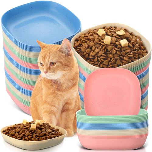 Tioncy 24 Pcs Fatigue Relief Cat Bowl 5.7 Inch Shallow Cat Food Dish Wide and Small Pet Wet Feeding Bowl for Kitten Short Legged Kitten Ferrets Feral Small Animals(Blue, Green, Pink, Beige,Classic) - color: Blue, Green, Pink, Beige, style: Classic