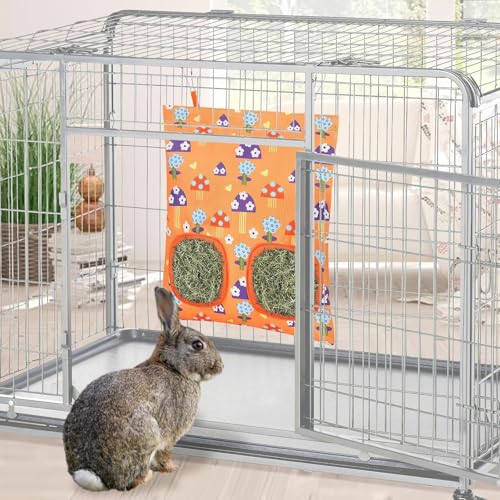 UPINS 3Pack Guinea Pig Hay Feeder Bag,Bunny Rabbit Cage Bag Hanging Holder | Guinea Pig Cage Feeder,for Bunny Rabbits,Chinchillas,Hamsters,Small Pets,and Animals - color: Pink Blue Orange