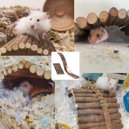 PINVNBY 2PCS Bendy Hamster Suspension Bridges(21.8in and 8.7in) Flexible Hamster Climbing Ladder Natural Wooden Bridge Hamster Cage Accessories for Guinea Pig Dwarf Sugar Glider Rat Mouse Chinchillas - size: L:21.7x2.8inches,8.6x4inches