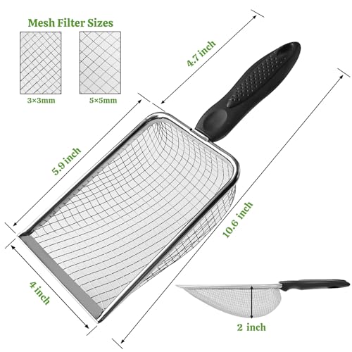 2Pcs Cat Litter Scoop Metal Stainless Steel Mesh Kitty Litter Scoop with Hook, Cat Scooper for Litter Box, Filter Small Pieces Quickly, Easy to Clean and Durable (3mm/5mm Mesh)