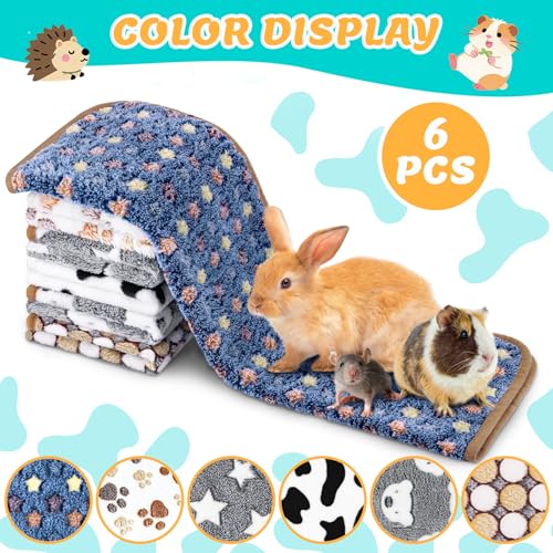 Eilyliafe 6 Pcs Guinea Pig Blankets Bedding Small Animal Cage Liners Sleep Mat Absorbent Reusable Pet Pee Bedding Pad Cover for Hamster Ferret Chinchilla Rabbit Hedgehog (14 x 28 Inch) - size: 14 x 28 Inch