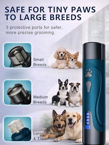 Super Quiet Dog Nail Grinder & Clippers Kit with 2 LED Lights, 3 Speeds Up to 12,000 RPM, Lower Than 30dB Electric Pet Nail Trimmer for Small Medium Large Dogs and Cats - color: A-Blue