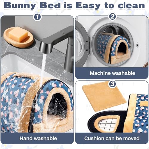 kathson Rabbit Bed Tent Sleeping House Warm Fleece Hideout Foldable Cave Winter Hut for Rabbits Chinchillas Guinea Pigs Ferrets Hedgehogs Hamsters Rats and Cats (Dark Blue)