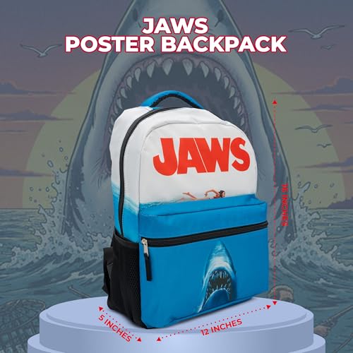 JAWS Movie Poster Backpack, 16 x 12 x 5 Inches, Shark School Bag with Laptop Pocket, 50th Anniversary Edition - color: Jaws