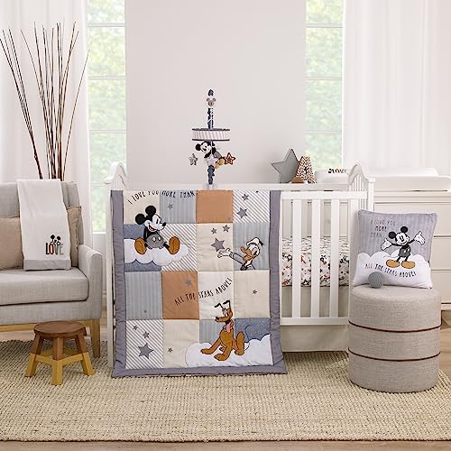 NoJo Disney Mickey Mouse Love Mickey White, Gray, and Tan Love Applique Super Soft Baby Blanket - color: Mickey Mouse Love