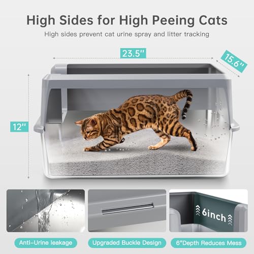 WoofiGo Enclosed Stainless Steel Cat Litter Box with Lid, XL Extra Large Litter Box for Big Cats, Metal Litter Pan High Sided, Never Absorbs Odors, Anti-Urine Leakage, Include Scoop (SH-Light Gray) - color: SH-Light Gray