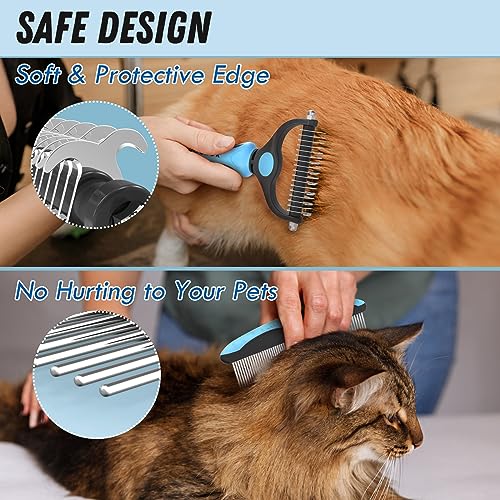 Docrok Pet Grooming Combo - Blue Deshedding Brush with Metal Comb for Detangling and Dematting Long, Matted Fur on Cats and Dogs | Dematting Deshedding Undercoat Rake, Cat Brush Dog Brush Shedding Tool for Long Matted Haired Pets - color: Blue