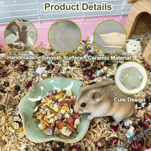 2PCS Ceramic Hamster Food Dish,Lotus Leaf Guinea Pig Food Bowls | Rats Anti-Turning Feeding Dishes for Gerbils Mice 4.5in,Shallow Chew-Proof Bowl, Non-Slip Base, Easy to Clean - size: 2Pcs Green