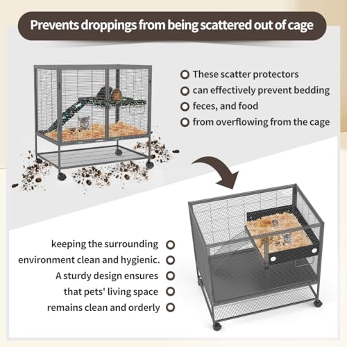 YKD Aluminum Alloy Scatter Guard for Ferret Nation & Critter Nation Cages | Urine Guard Easy Install Poop Guard to Contain Mess, Keep Floor Clean for Chinchillas, Rats (Black, Shelf Set) - size: Shelf Set