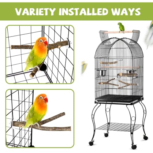 5PCS Natural Wood Bird Perch Set - Straight & Forked Branch Perches Cage Perches Accessories for Small Medium Birds, Parakeets, Budgies, Cockatiels, Conures - size: Essential Perch Bundle - 5PCS