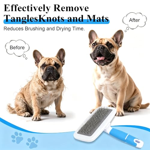French Bulldog Brush with Rounded Tip | Skin Friendly,with Small Comb for Effectively Remove Tangles, Knots and Mats,Essential French Bulldog Accessory