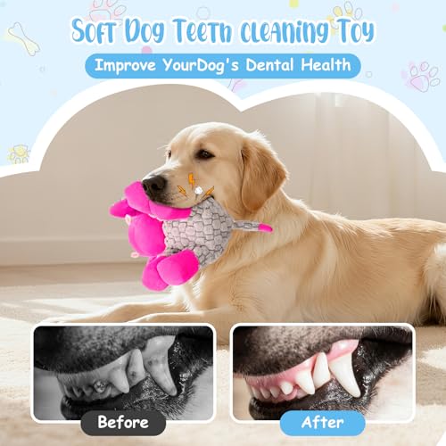 Stuffed Dog Squeak Toys, Tough Crinkle Stuffed Animal Squeaky Interactive Toys, Dog Chew Toys for Puppy, Small, Middle, Plush Chew Toys Pink Donkey - color: gray & pink