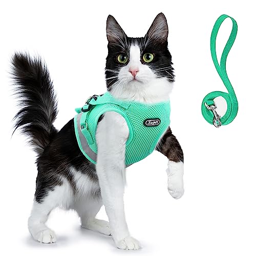 Supet Cat Harness and Leash Set - Soft Mesh Adjustable Cat Vest Harness with Reflective Strap for Walking Cat and Puppy Rabbit - color: Turquoise, size: S (Chest: 9.5" - 13.0")