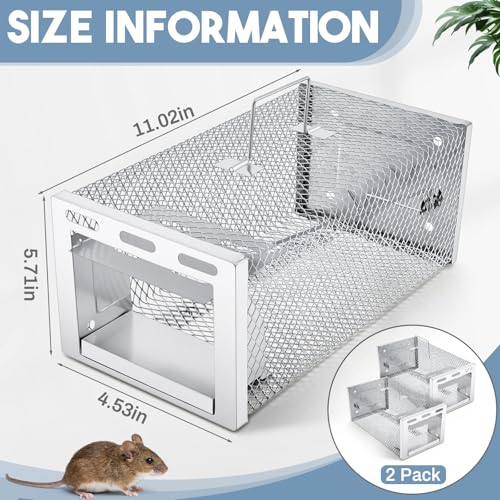 2 Pcs Humane Rat Trap 11.02 x 5.71 x 4.53 in Live Rat Cage Trap | for Indoor and Outdoor Small Rodent Animal Mouse Vole Hamsters Live Cage, Safe Control No Kill, Catch and Release
