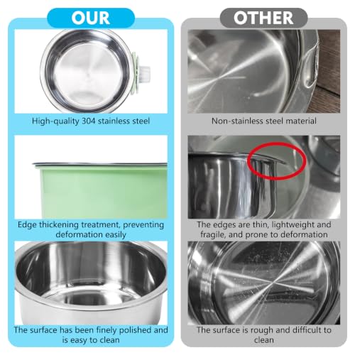 kathson Crate Dog Bowl, Removable Stainless Steel Hanging Pet Cage Bowl Food & Water Feeder Coop Cup for Cat, Puppy, Birds, Rats, Guinea Pigs (6 PCS, Size: M, 2×Blue,2×Green,2×Pink) - color: Size: M (2×Blue, 2×Green, 2×Pink), size: 6 PCS