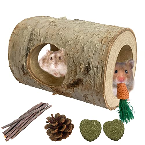 Wooden Hamster Tunnel Natural Birch Wood Tree Holes Tube Small Animal Hollow Trunk Hideout Exercise Dwarf Mice Chew Toys Cage Accessories for Chinchillas Guinea Pigs Dwarf Mouse Rat(10Pcs) - size: 【10Pcs】