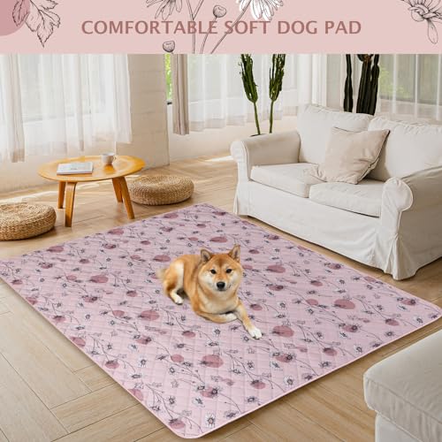 IEUUMLER Washable Pee Pads for Dogs, 1 Pack Non-Slip & Waterproof Pack Whelping Pad, Reusable Washable Puppy Potty Training Pad with Fast Absorbent for Playpen EU007 (Pink Daisy, 48"X48"-1pcs) - size: 48"X48"-1pcs
