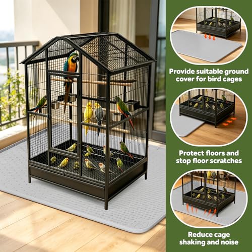 Silicone Bird Cage Mat 57" x 40" Under Crate Floor Protector, Light Grey | Extra Large Waterproof Bird Cage Liner with Raised Edges, Non-Slip Under Crate Mat for Dog Cages, Kennels, Reptile Aquariums - color: Light Gray, size: 57"x40"