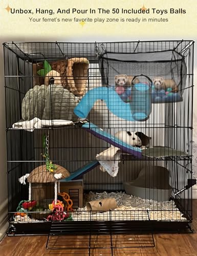Ferret Ball Pit with 50 Pack Balls for Ferret Cage - Ferret Hammock for Cage Compatible with Tunnel System (Included 50 Pcs Ferret Toys Balls)
