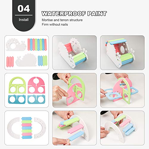 Roundler Dwarf Hamsters House DIY Wooden Gerbil Hideout Rainbow Bridge Swing and PVC Seesaw, Pet Sport Exercise Toys Set, Sugar Glider Syrian Hamster Cage Accessories, Suitable for Small Animal (H02)