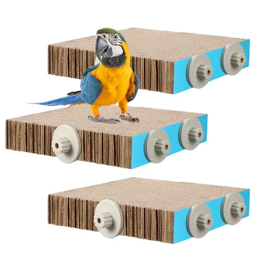 Skyygemm 3 Pcs Bird Chew Toys Parrot Perch Cardboard Platform for Cage Bird Paw Grinding Stand Parrot Cage Playground Exercise Toys for Macaws Small Parakeets Budgies Conure Cockatiel(Large) - size: Large