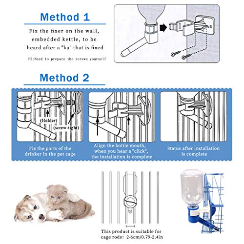 Andiker Dog Water Bottle for Crate, No-drip 350ml Dog Water Dispenser Adjustable and Detachable Installed on the Kennel Cage Water Bottle for Dogs and Puppy Drinking Water - color: Blue
