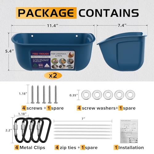 Goovilla Chicken Feeder Waterer, Hanging or Screw-in, 2 Pack 5 Quart, Blue | With Clips and Screws, Goat Feeding Supplies, Duck Piglet Sheeple Coop Dog Livestock Poultry Plastic Feeder Trough Bucket - color: Dark Blue, size: 5 Quart
