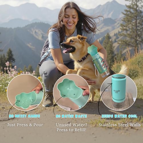 Stainless Steel Dog Travel Water Bottle, Vacuum Insulated Portable Dog Water Dispenser, Large Bottle with Drink Cup On The Go, Outdoor Walking, Hiking, Travel (Mint, 22oz) - color: Mint