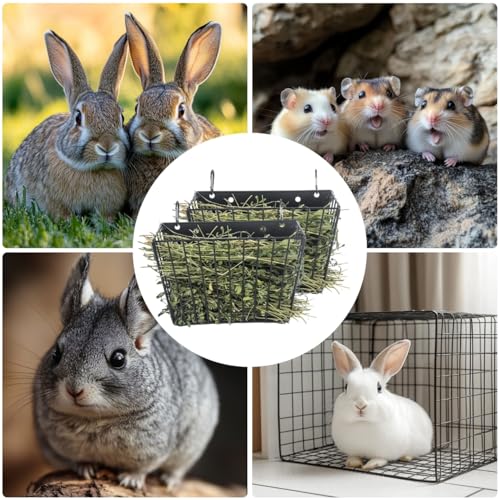 2PCS Rabbit Hay Feeder with Heavy-Duty Metal Frame Guinea Pig Hay Feeder for Rabbits， Bunny, Guinea Pigs, Chinchillas， 9.6x4.5x6.3 inch - color: Black-2PCS