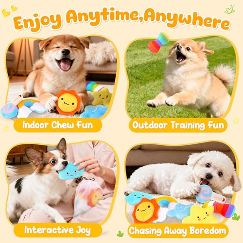 KIPRITII 9-Pack Squeaky Dog Toys for Small Dogs & Puppies with Storage Bag | Soft Plush,Built-In Squeakers,Weather-Themed Designs,Keeps Dogs Engaged