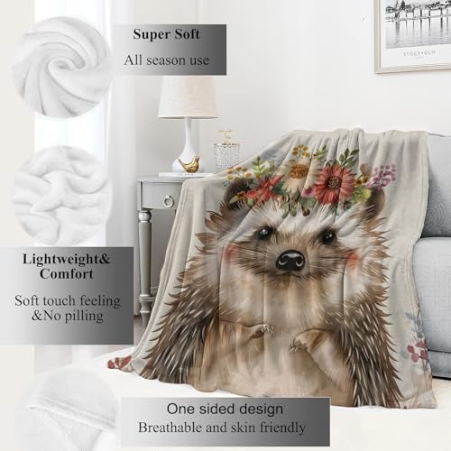 Cute Hedgehog Blanket Cuddly Pastel Throw Blankets,Gifts for Kids Woman Adult,Lightweight Soft Fleece,Animal Floral Crown Design,for Sofa Couch Bed Room Modern Artistic Decor 40x50in - color: Hedgehog, size: 40x50in