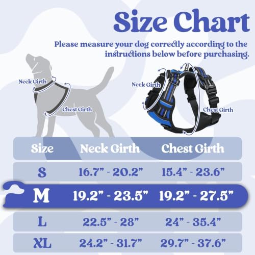 rabbitgoo Dog Harness Medium Sized, Updated Easy On & Off with 3 Buckles | No Pull No Choke, Walking with 2 Clips and Handle, Adjustable Soft Reflective, Blue, Medium - color: Blue, size: Medium