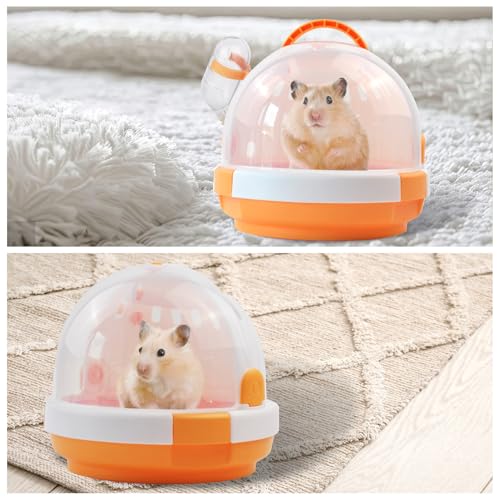 Hamster Carrier Cage with Water Bottle,Portable Dwarf Hamster Travel Carrier Plastic Guinea Pig Carrier Small Animal Breathable Outdoor Cage for Hamsters Chinchillas Hedgehog (Orange) - color: 【Orange】