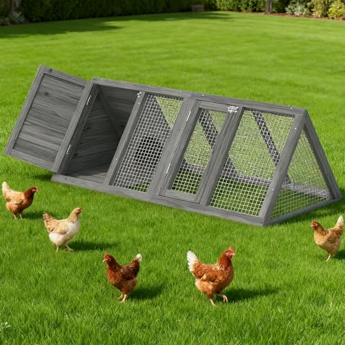 GOJOOASIS Wooden Chicken Coop Rabbit Hutch for 2 Hens, Grey | Quail Coop, A-Frame Design House, Outdoor Bunny Run Cage w/ Ventilating Wire Versatile for Guinea Pigs, Hamsters, Chickens - color: Grey