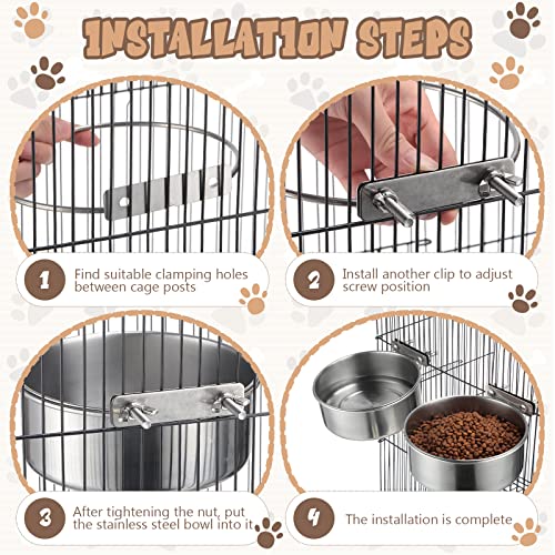 Zopeal 4 Pcs Stainless Steel Dog Bowls No Spill 1 Quart Hanging Dog Crate Water Bowl Cage Puppy Bowls Pet Food Holder for Kennel Large and Medium Dogs Guinea Pig Rabbit Chicken Coop Cup